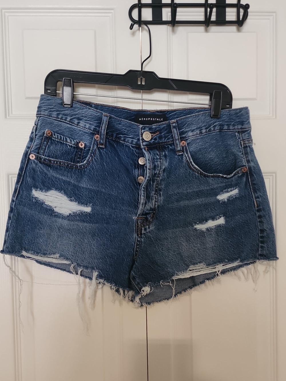 Aeropostale Distressed Blue Denim High-Rise Jean Shorts